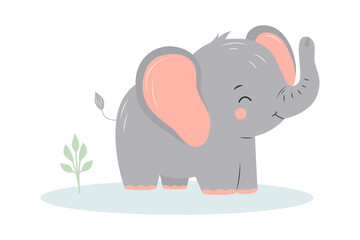 Cute baby elephant. Adorable cartoon zoo character. Cartoon flat vector illustration
