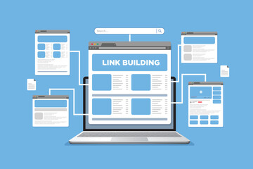 link website building, SEO marketing, and digital marketing vector Illustration