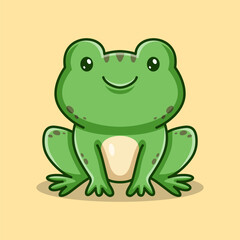 fun simple sitting green frog cartoon character isolated drawing line art style design illustration