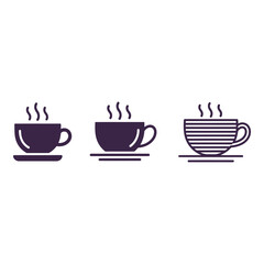 Obraz premium Minimalist Coffee Cup Vector Illustration Set with Steaming Aroma for Cafe Menus and Branding Projects in Dark Purple Color