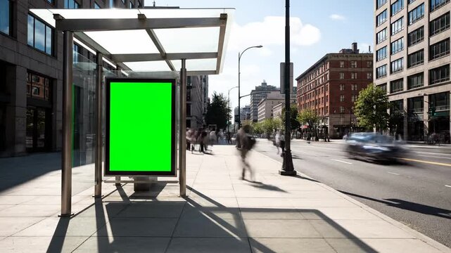 Timelapse Bus Stop with Green Screen in City