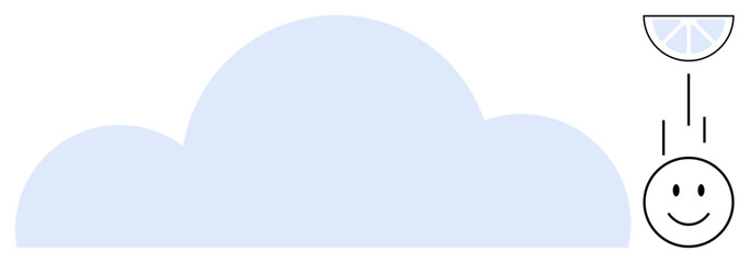 Cloud concept. Abstract cloud design with falling lemon slice and smiling face. Cloud evokes creativity and imagination. Suitable for weather , fun branding, positivity campaigns, digital designs