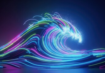 Vibrant abstract neon light wave representing digital energy, data flow, and futuristic technology with dynamic motion