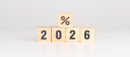 2026 New year with percentage. Interest rate, GDP, stocks market, financial, deflation and Inflation, mortgage, debt, Loan and Economic Recession