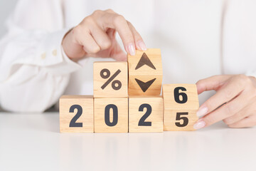 2025 to 2026 New year with percentage change to UP and Down arrow. Interest rate, GDP, stocks...