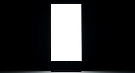 Empty white rectangle screen on dark background, representing digital display or presentation surface. Isolated vertical view, space for content, modern simplicity