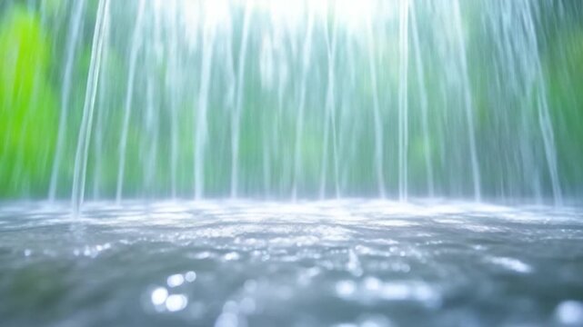 Refreshing Cascade of Water:  Pure water cascades from above, creating a serene and invigorating scene. The flowing water glistens, forming a breathtaking spectacle. 