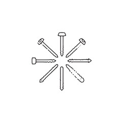 Nail and screw line art simple design