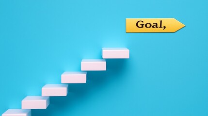 successful goal planning productivity concept Stairs leading to a goal sign against a blue background