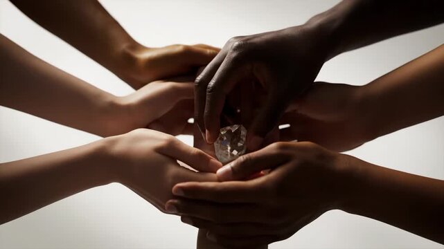 Diverse Hands Holding Transparent Object