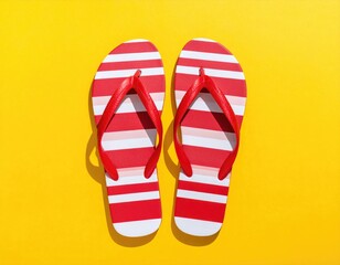 Red/white striped flip-flops cast shadow on bright yellow