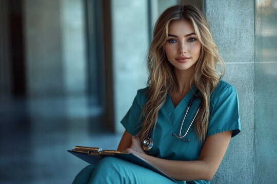 Healthcare, doctor or woman with stethoscope in hospital for wellness appointment, trust or surgery. Closeup, medical worker or cardiology with pride in tool, consulting professional, Generative AI