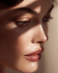 Fototapeta premium beauty portrait of woman with flawless makeup, soft lighting, luxury aesthetic