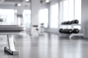 fitness concept featuring gym equipment, modern workout space, motivational atmosphere, clean and bright design