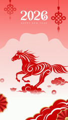 Chinese style paper cutting festive atmosphere Spring Festival poster of the Year of the Horse