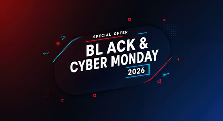 Black and Cyber Monday Sale: A modern and visually striking promotional graphic for the anticipated Black and Cyber Monday sales events of 2026. A captivating design.