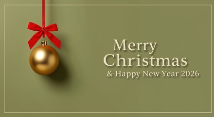 Golden Ornament Christmas: A simple yet elegant Christmas composition. Golden ornament, perfectly adorned with a red ribbon and bow, radiates holiday charm.