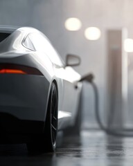 electric car charging at modern station, green energy concept, sleek design