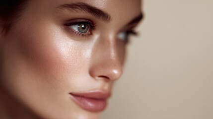 Fototapeta premium beauty portrait of woman with flawless makeup, soft lighting, luxury aesthetic