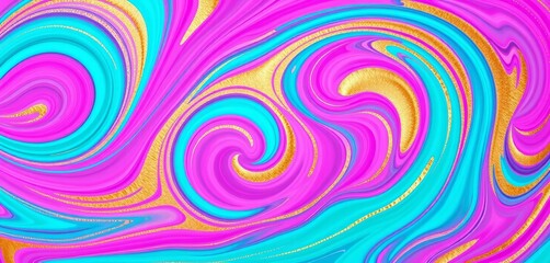 Vibrant swirls of fuchsia, teal, and gold create an energetic, abstract backdrop,  artistic,  modern