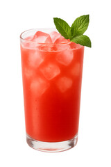 Refreshing watermelon juice in a glass with ice and mint on a transparent background