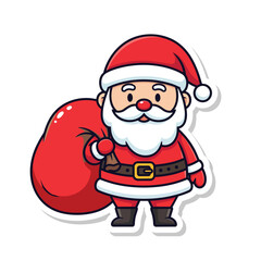 Cute Cartoon Santa Claus Carrying Gift Sack for Christmas Holiday Season