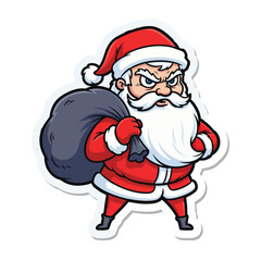 Grumpy Santa Claus with Gift Sack Sticker Illustration