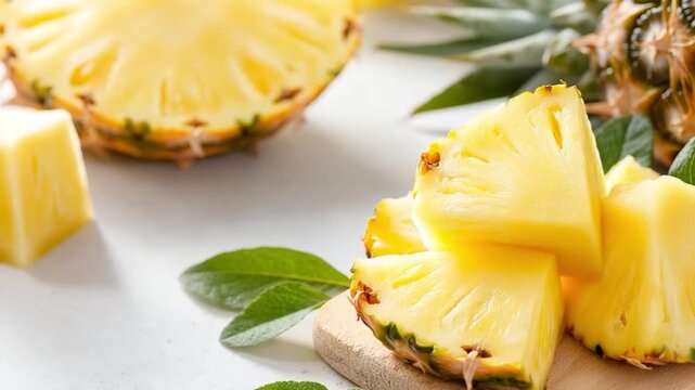 Golden Pineapple Delight: Slices of fresh pineapple showcase a vibrant and tempting tropical treat. A focus on nature's bounty and culinary delight.