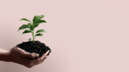 nature conservation concept with hands holding small plant, hope and growth theme