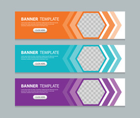 Set abstract horizontal web banner design background template. three color style. Suitable for web and social media ads. Vector illustration file with Space to add pictures.