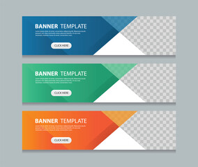 Set abstract horizontal web banner design background template. three color style. Suitable for web and social media ads. Vector illustration file with Space to add pictures.