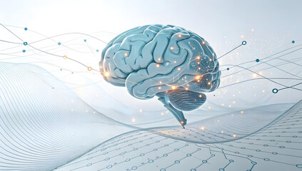 Human brain concept representing artificial intelligence machine learning and digital data processing on a light background