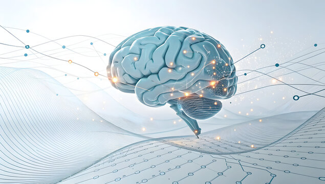 Human brain concept representing artificial intelligence machine learning and digital data processing on a light background