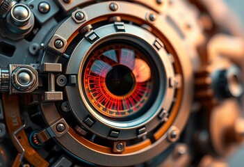 Intricate robotic eye mechanism, close-up detail,  machine,  cog