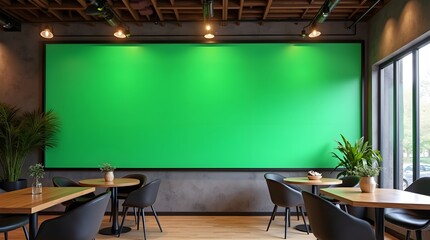 Commercial Display Mockup: Green Screen Display in Cafe Environment