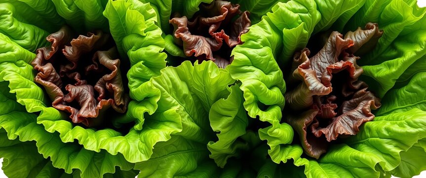 Crisp green lettuce leaves, vibrant and fresh, isolated on white,   closeup, lettuce