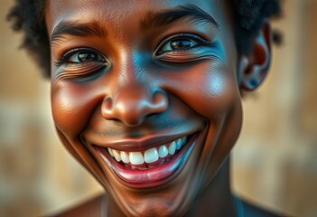 Close-up portrait, joyful expression, cheerful smile, headshot, graphic