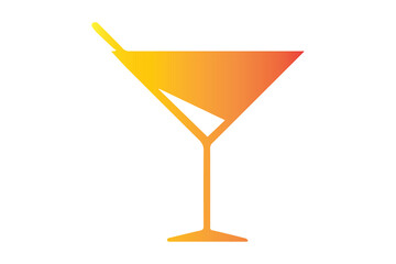 Orange Gradient Martini Glass with Olive Icon on Black Background graphic design