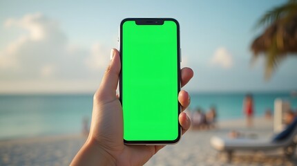 Commercial Display Mockup: Green Screen Display in Beach Tourist Environment