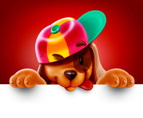 Naklejka premium CHRISTMAS BACKGROUND WITH A DOG FACE FOR TEXT