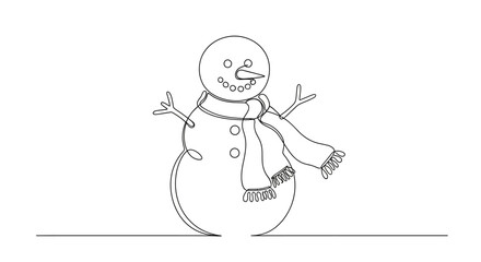 Festive single line art: Minimalist snowman illustration for winter holidays