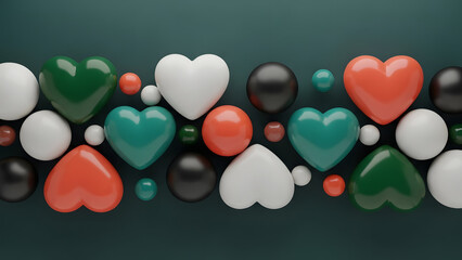 Heart shaped balloons in patriotic colors arranged in a pattern