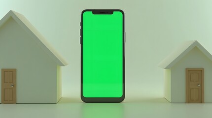Commercial DIsplay Mockup: Green Screen Phone with Green Theme Background