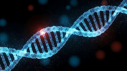 Futuristic digital representation of a glowing DNA double helix structure.
