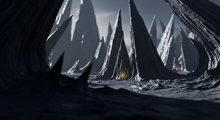 Abstract Dark Cave with Jagged Formations and Distant Light.