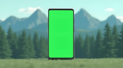 Commercial Display Mockup: Green Screen Phone with Mountain Theme