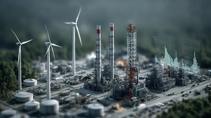 Industrial landscape with wind turbines and data analysis - Powered by Adobe