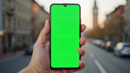 Commercial Display Mockup: Green Screen Phone with Big Ben Background