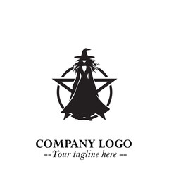 Mystical Black Witch Logo Symbol on White Background for Modern Magical Branding Design Effects