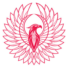 Obraz premium Stylized dark purple phoenix bird emblem with intricate geometric feather design isolated on white background